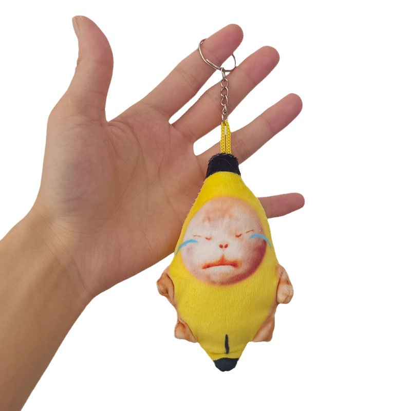 HK1 12CM Khóc Chuối Mèo Khóc Mèo meo Có Âm Thanh Ngộ nghĩnh Móc Khóa Búp Bê Mặt Dây Chuyền KH1