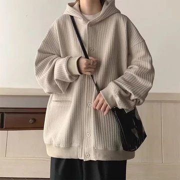 【4 màu】Áo Khoác Nam Len Cardigan Có Nón In Họa Tiết Đơn Giản Trẻ Trung Thời Trang áo khoác khaki áo khoác cặp nam nữ Mùa thu đông trùm đầu tóc oh chất lng màu sắc tinh khiết nhiều túi áo khoác Mùa Xuâ