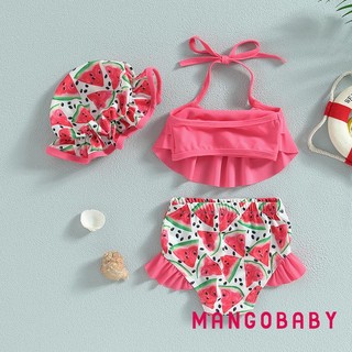Mgg-kid Girl Bikini Đồ Bơi, Áo Vest Cổ Treo Không Tay Đi Biển Bể Bơi Quần Short Đồ Bơi Có Mũ