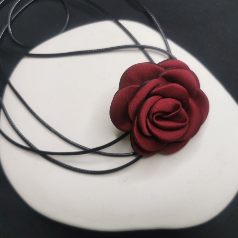 ❀❀Fine Vòng Cổ choker Dây Mảnh Màu Đen Đính Hoa Trà Phong Cách retro Cá Tính Dành Cho Nữ