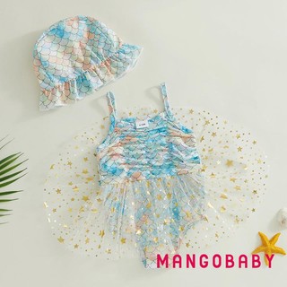 Mgg-toddler Bé Gái Mùa Hè Thường Ngày Đồ Bơi Không Tay Cá Quy Mô In Tutu Bộ Đồ Tắm Có Mũ