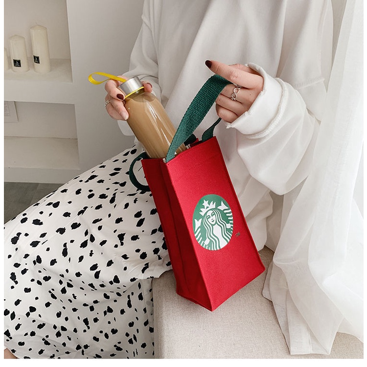 Túi xách vải canvas giữ nhiệt đựng bình nước, cốc, ô Starbucks