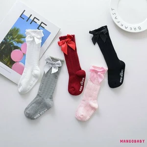 Mgg-girls 'Ống Tất Màu Nơ In Chữ Thời Trang Thoáng Khí Ấm Áp Vớ