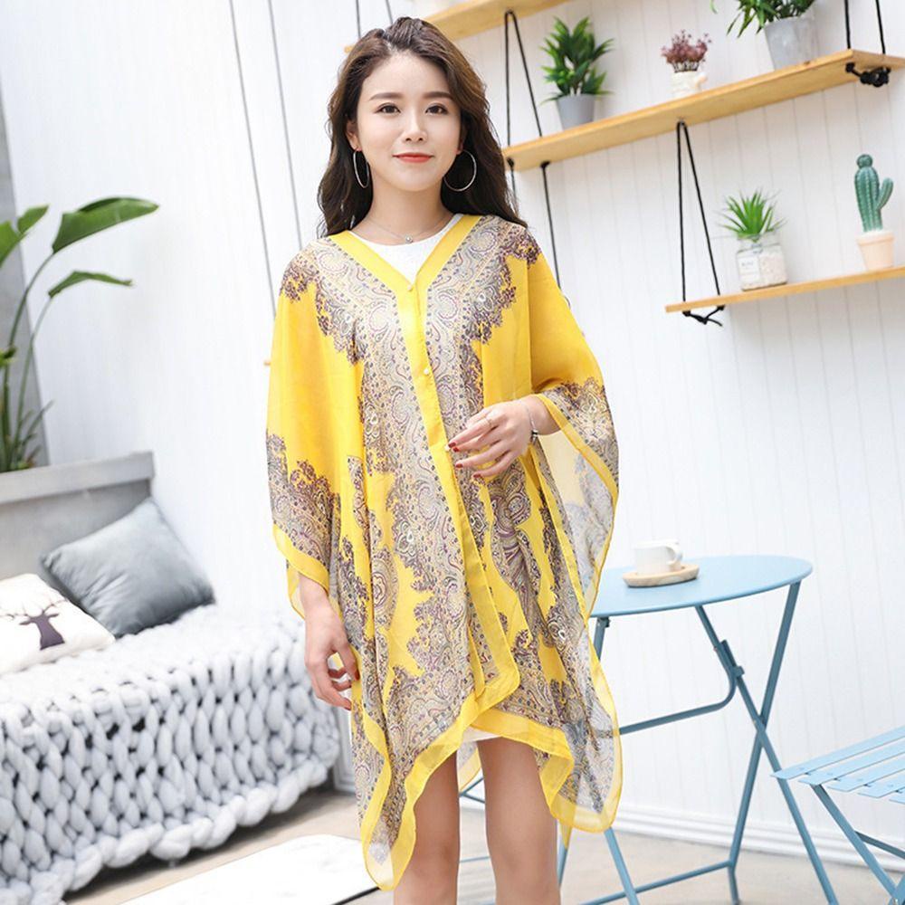 Khăn choàng đi biển BRARAA, Khăn choàng voan một kích thước, Áo thun cổ chữ V Boho thời trang dành cho nữ