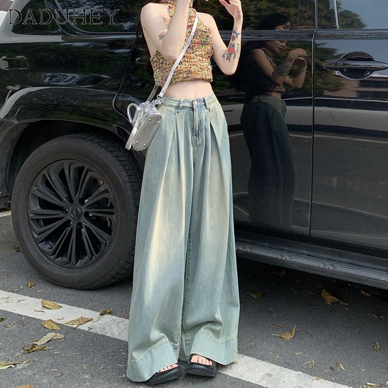 Ảnh Quần jean dài DADUHEY size lớn ống rộng cạp cao vải giặt thời trang retro đường phố cao cấp kiểu Mỹ 2