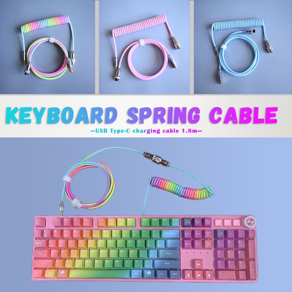 Mô tả Tùy chỉnh một lớp PET cơ khí bàn phím cuộn USB để loại C Mini Mini xoắn ốc cáp đầy màu sắc GX12 Aeroscoket - 7