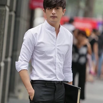 Nhỏ Đứng Cổ Áo Sơ Mi Nam Cổ Tròn Áo Sơ Mi Trắng Nam Xuân Thu Công Sở Thường Ngày Trung Sơn Phù Hợp Với Áo Sơ Mi Không Viền M ~ 3XL Đứng Cổ Áo Sơ Mi