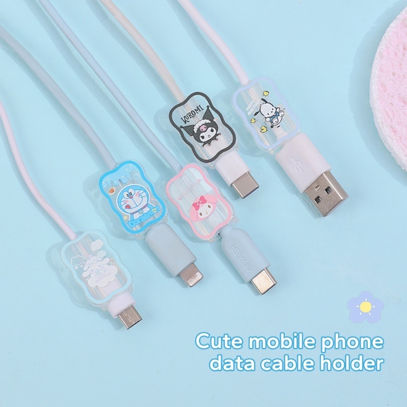 Phụ Kiện Kẹp Cố Định Dây Cáp Sạc USB / Cáp Dữ Liệu Chống Đứt Trong Suốt Hình Sóng Hoạt Hình Dễ Thương 3C