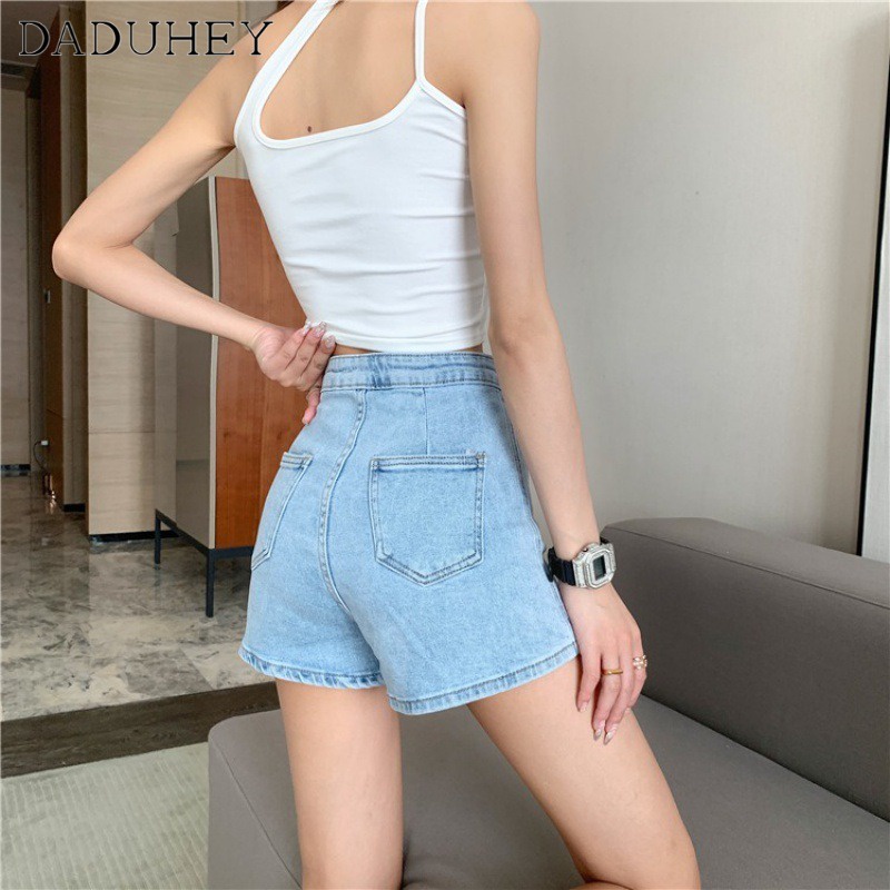 Ảnh Quần short denim DADUHEY size lớn kiểu chữ A co giãn cạp cao thời trang mới Hàn Quốc cho nữ 2