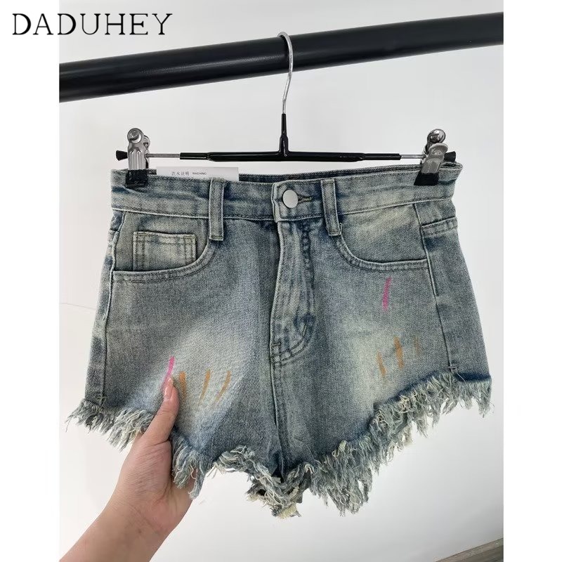 Ảnh Quần đùi denim DADUHEY dáng chữ A viền thô co giãn size lớn pcp Hàn Quốc mới 4