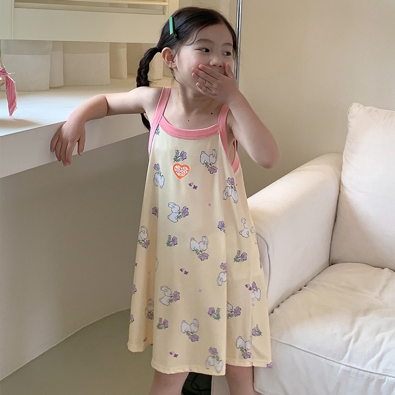 Trẻ Em Váy Ngủ Suspender Váy Mùa Hè Dễ Thương Không Tay Mỏng Phong Cách Mới Bán Buôn Bộ Đồ Ngủ Nữ Nhà Váy Bé Gái Đầm PQ7B