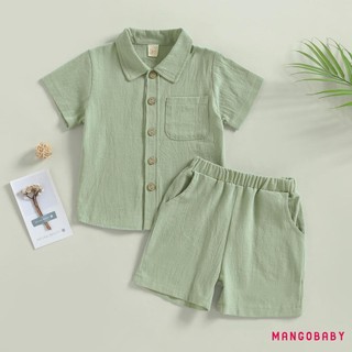 Bộ Quần Short Bé Trai MGG-Baby Kids, Áo Sơ Mi Đóng Nút Tay Ngắn Có Quần Short Eo Co Giãn