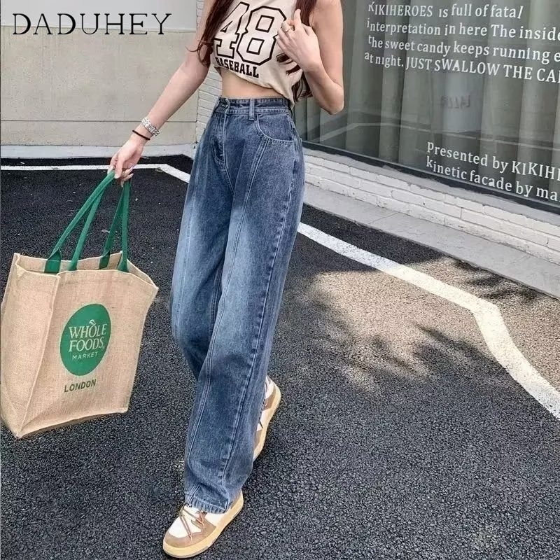 Ảnh Quần jean dài DADUHEY ống rộng cạp cao vải giặt thời trang retro đường phố cao cấp phong cách Hàn Quốc 2