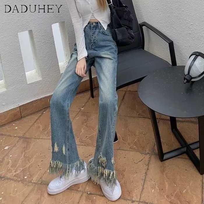 Ảnh Quần jeans nữ DADUHEY ống rộng lưng cao phong cách đường phố cao cấp cỡ lớn 3