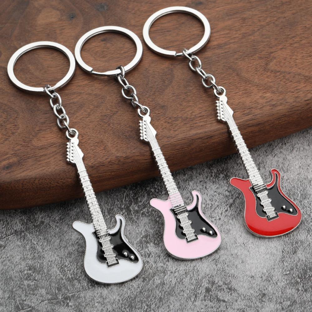 Móc khóa đàn Guitar JSJJING, Mặt dây chuyền túi hợp kim kẽm di động, Trang sức phong cách Hàn Quốc Bass Yếu tố âm nhạc Vòng chìa khóa xe Cặp đôi