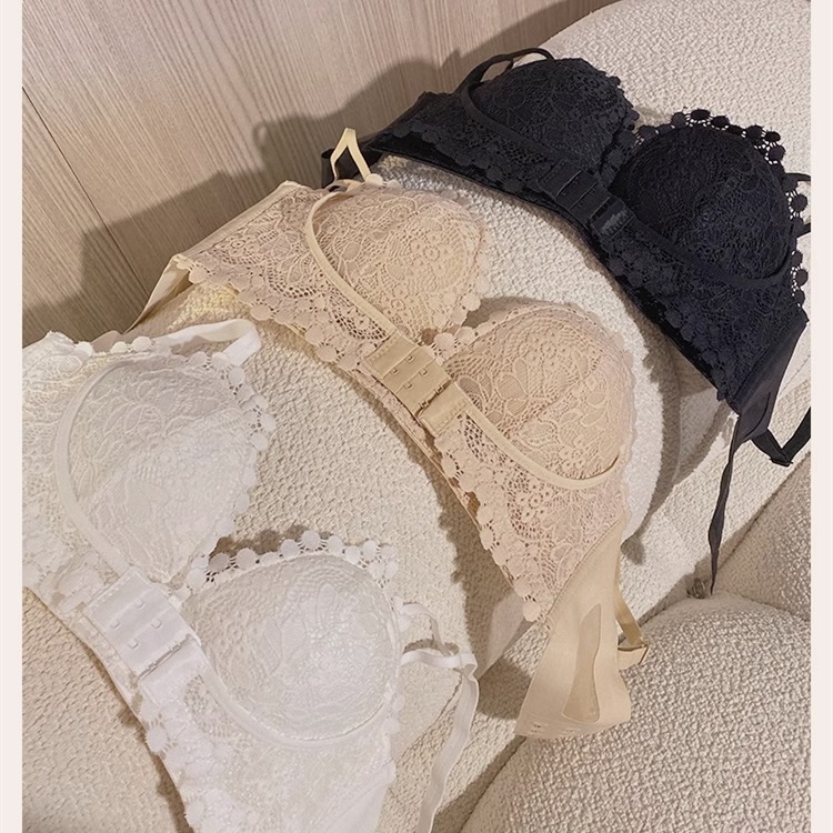 1 Bộ Áo Ngực Ren + Quần Lót Cài Khóa Trước 3 / 4 Cup Không Gọng Nâng Ngực Chống Chảy Xệ Thời Trang Quyến Rũ Cho Nữ