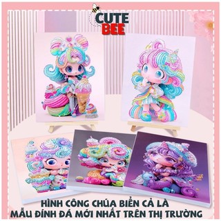 Tranh đính đá 5D kèm khung kiểu mới size 30x22 cm - Họa tiết công chúa biển cả CUTE BEE để làm quà tặng, treo trang trí