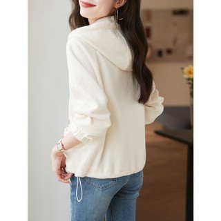 2023 spring new style textured all-match áo khoác ngắn có mũ trùm đầu phong cách thể thao thông thường áo khoác cardigan nữ mỏng hơn