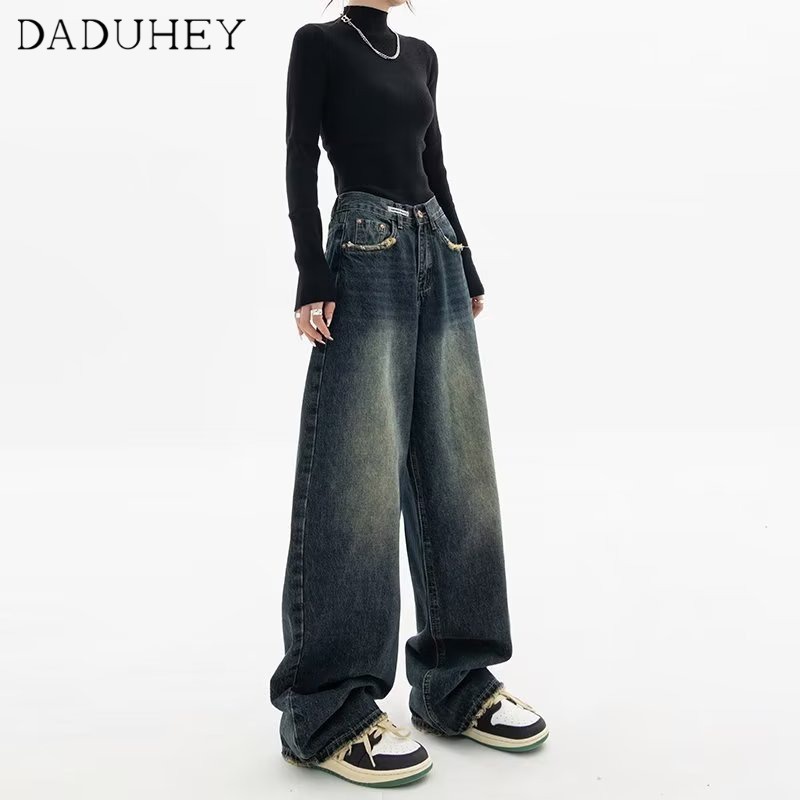 Ảnh Quần jean DADUHEY lưng cao dáng rộng kiểu retro thời trang hip hop Mỹ cá tính 4