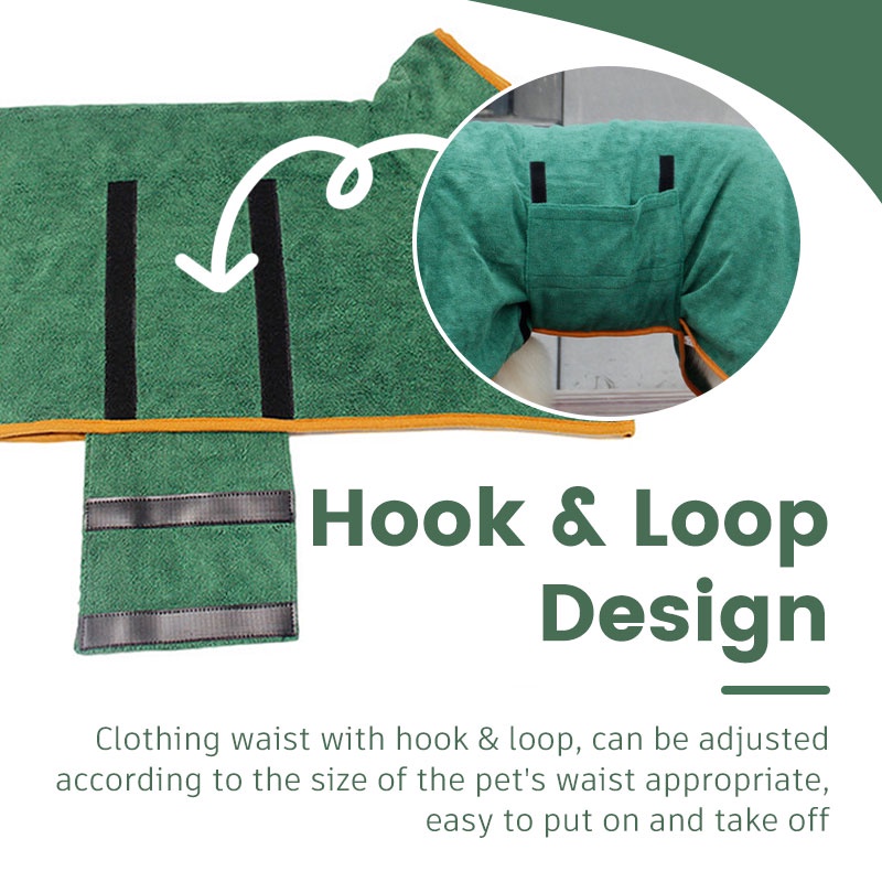 HamshMoc Áo choàng tắm siêu thấm hút nhanh khô cho chó, khăn microfiber mềm, dây điều chỉnh, chó nhỏ/vừa