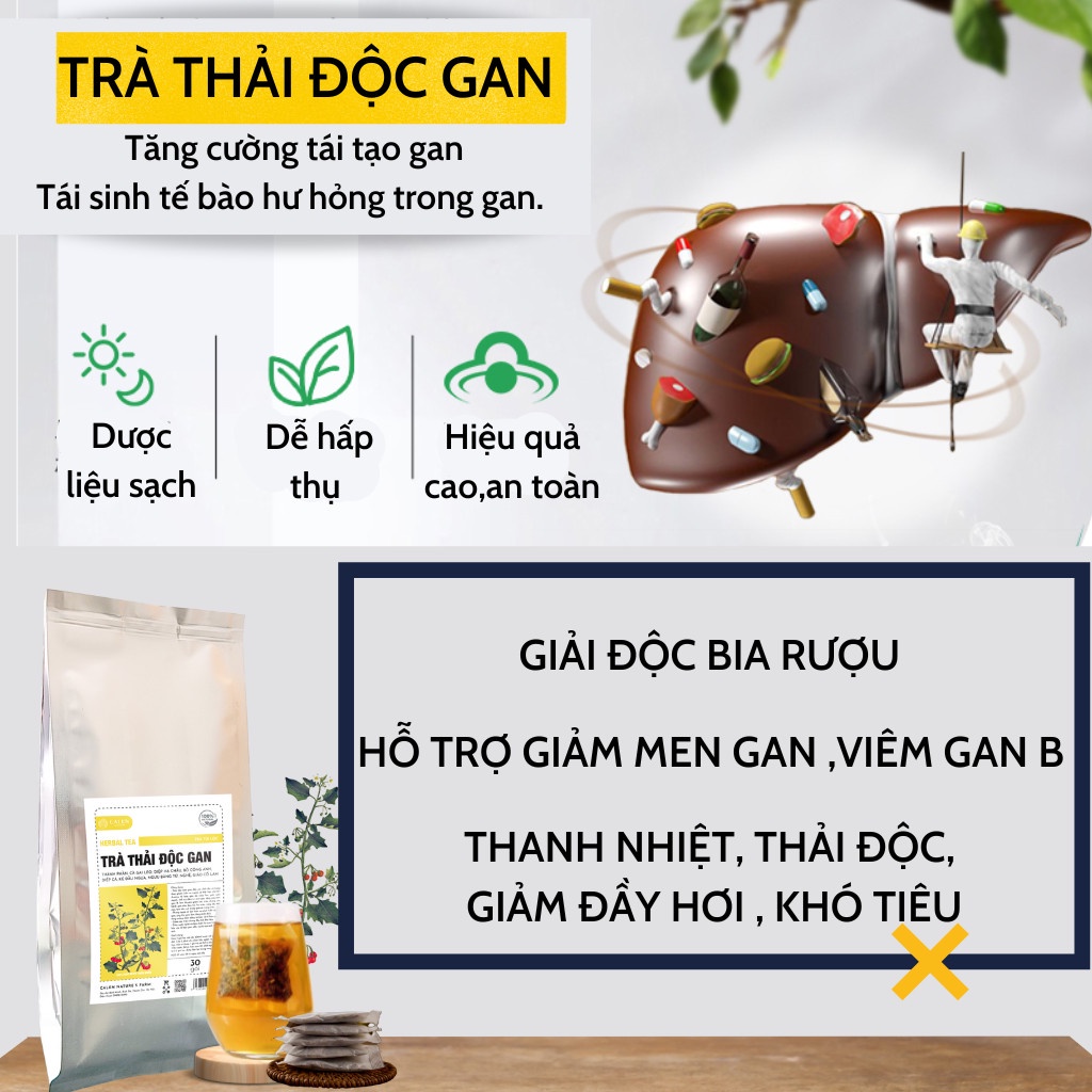 Trà bổ gan Calen Nature's Farm, hạ men gan, giảm xơ gan, tăng cường chức năng thải đôc gan Calen Herbal Tea