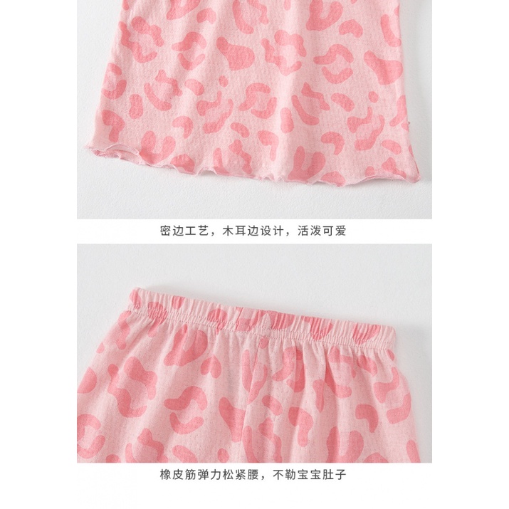 Bé Gái Mùa Hè Phong Cách Mới Ice Silk Quần Áo Trẻ Em 80-140CM Bộ Đồ Ngủ Hai Mảnh Homewear Nhỏ Vừa Trẻ Em Bé Gái Tay Ngắn 3EYT