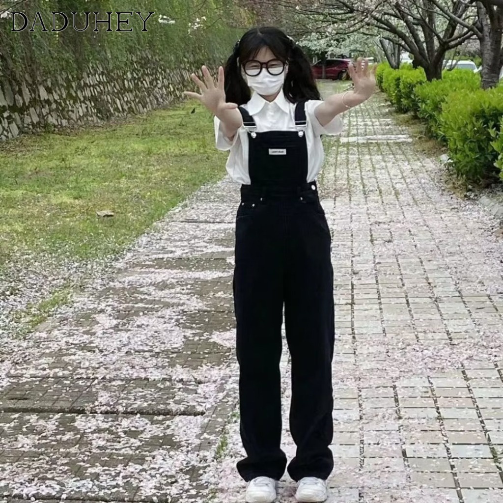 Ảnh DaDuHey New Korean Version of INS Cute Thin Denim Overalls WOMEN'S Niche High Waist Wide Leg Pants Jumpsuit 2
