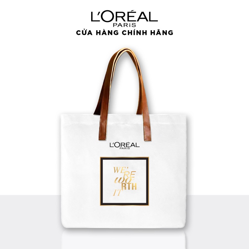 [Quà tặng không bán] Túi Tote trắng họa tiết chữ form ngang LOreal Paris
