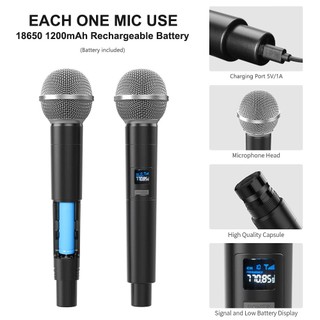 Micro động cầm tay kép không dây UHF Micro Karaoke có thể sạc lại cho bữa tiệc cưới Câu lạc bộ nhà thờ