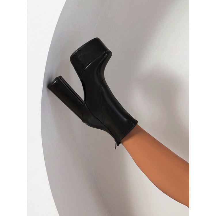 Giày Bốt Cao Gót Cổ Ngắn Chất Liệu Da Bóng Dày Dặn Thời Trang Thu Đông Quyến Rũ Cho Nữ Size 34-43