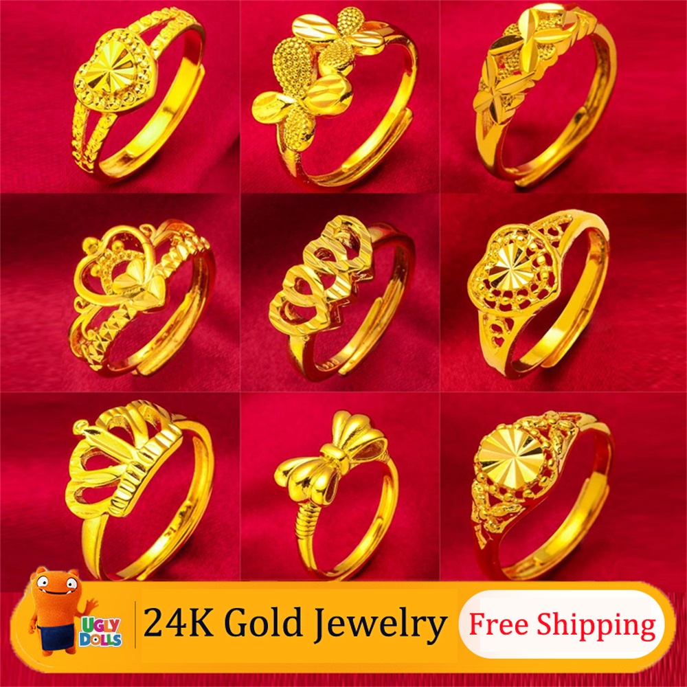 Nhẫn Mạ Vàng 24K Hình Bướm / Trái Tim / Vương Miện Tre / Vương Miện Thời Trang Cho Nữ