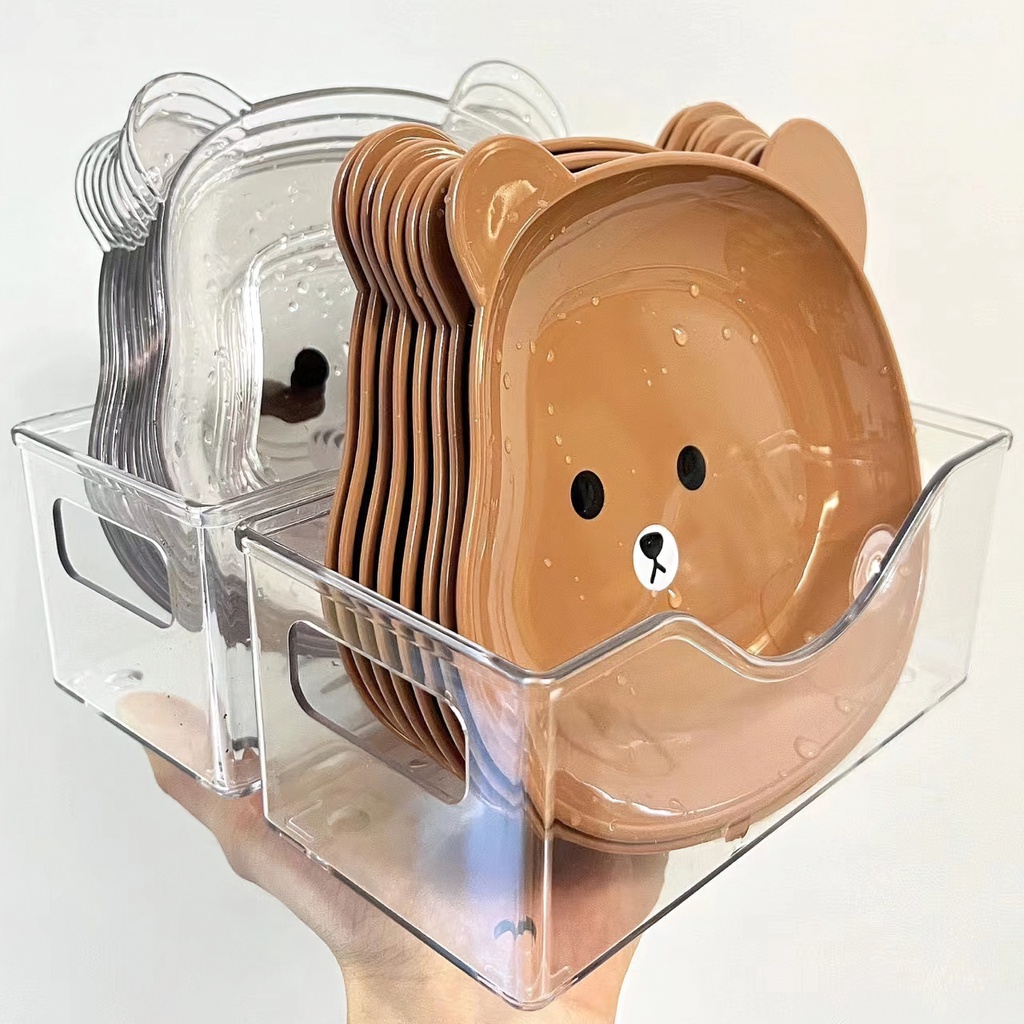 Đĩa Nhựa, Khay Đựng Đồ Ăn Vặt, Đĩa Decor Hình Gấu Hoạt Hình Để Bàn