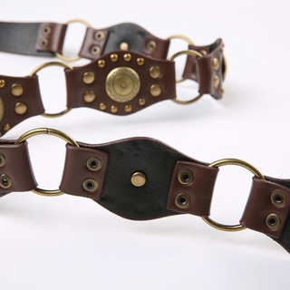 Thắt lưng nữ da PU phong cách Gothic Steampunk vintage, thời trang Y2K với rivets và grommets