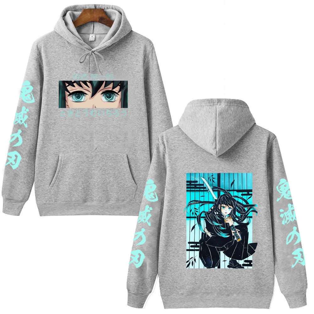 Anime demon slayer hoodie áo chui đầu áo khoác nỉ muichiro tokito đồ họa in áo khoác thường hip hop thời trang dạo phố