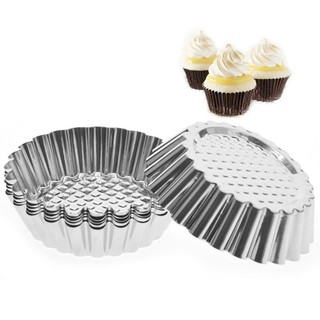 Khuôn Chống Dính Gợn Sóng Hợp Kim Nhôm Trứng Tart Khuôn Hình Hoa Có Thể Tái Sử Dụng Cupcake Và Muffin Nướng Cốc Tart