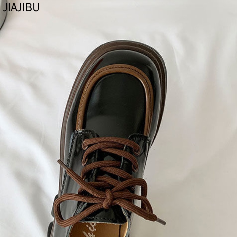 Giày nữ size lớn chất lượng cao 35-43 Giày Mary Jane Thời Trang Hàn Đồng phục JK Nhật Bản Giày lolita giày buộc dây oxford giày da chống trượt British Round Toe Small Leather Shoes Black High Heel School Shoes for Teen Girls Black Round Toe Doll Shoes