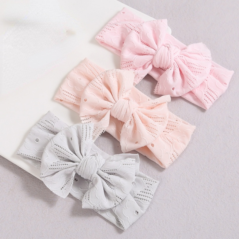 FL Màu Trơn Nơ Đầu Trẻ Em Băng Đô Quấn Tóc Rộng Mùa Xuân Turban Ren Tóc Nơ