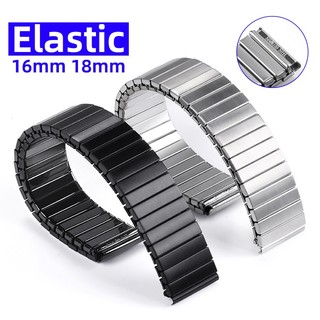 Dây Đeo Đồng Hồ Co Giãn Bằng Thép Không Gỉ Màu Đen / Bạc Kích Thước 16mm / 18mm
