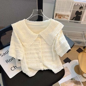 Áo Sơ Mi Chiffon Tay Ngắn Phồng Phong Cách Pháp Thời Trang Mùa Hè Cho Nữ