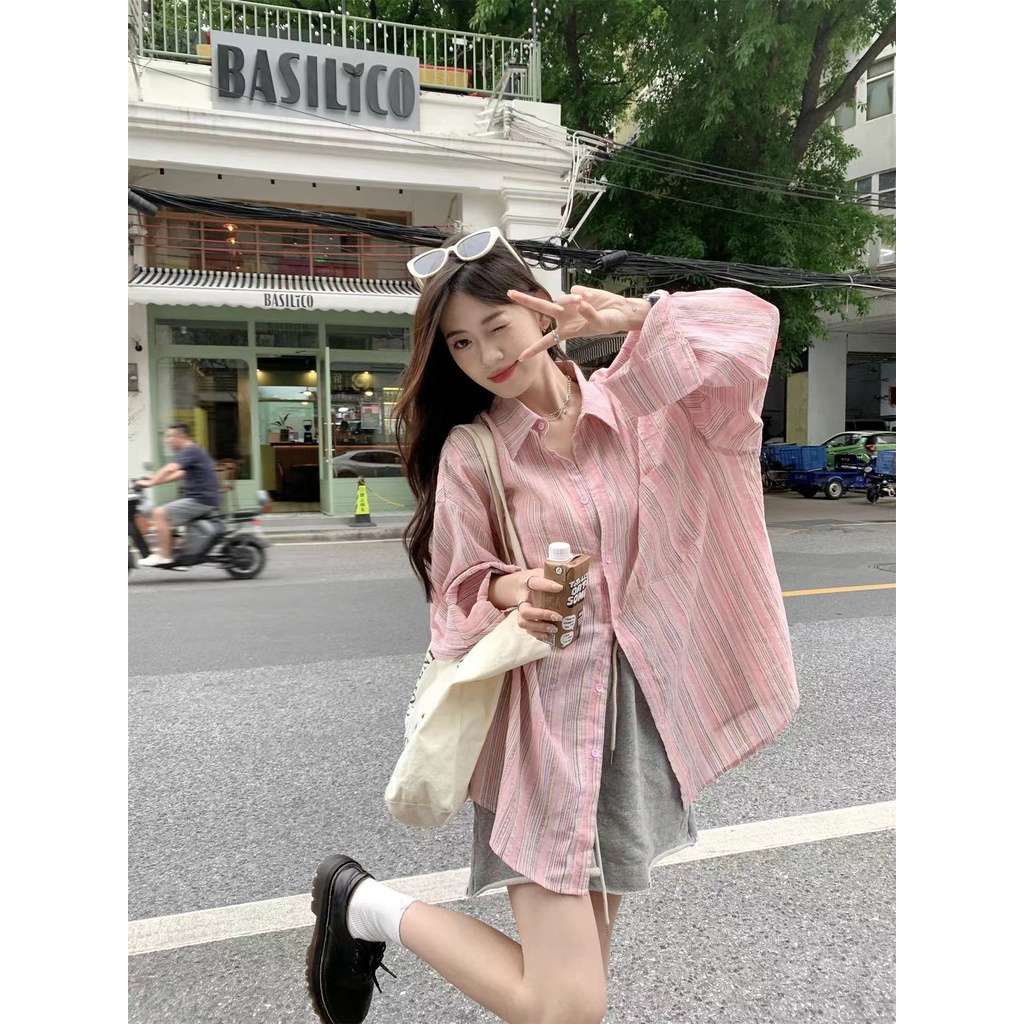 SUXI Áo Sơ Mi Tay Dài Chống Nắng Dáng Rộng Phong Cách Hàn Quốc Thời Trang Mùa Hè Cho Nữ