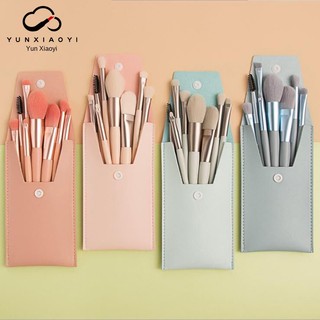 [ALIENBENSON] Set 8 Cọ Trang Điểm Mini Lông Mềm Và Hộp Đựng Hình Bánh Macaron Hoàn Hảo Cho On-The-Go Touch Ups