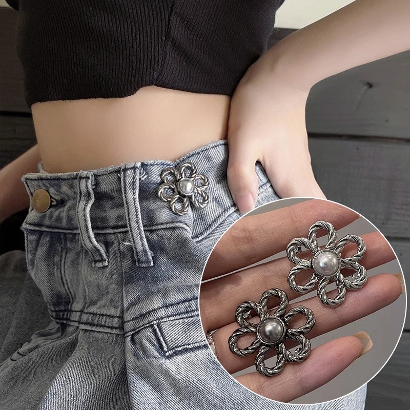 Kẹp thắt lưng / nút kim loại có thể tái sử dụng / chốt đính ngọc trai ghim quần / nút có thể thu vào khóa may-on / dụng cụ thắt eo có thể điều chỉnh / cho quần jean váy /