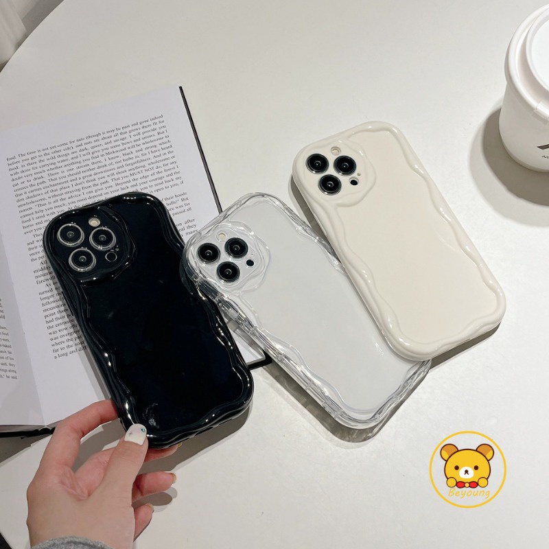 Vỏ sóng kem dễ thương cho Xiaomi 15 Pro 14T Pro CIvi 4 Pro Poco M6 4G M6 Plus C61 Redmi 14C 13 Note 14 Pro Plus Vỏ điện thoại Cặp đôi Ống kính mềm Chống sốc Vỏ trong suốt đơn giản