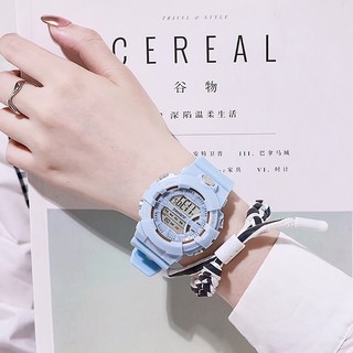 Đồng hồ thể thao Hàn Quốc thời trang đơn giản đồng hồ cặp đôi phát sáng màu kẹo chống thấm nước đồng hồ điện tử đa chức năng