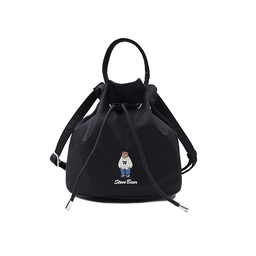 【WHO.A.U】Steve Bucket Bag WHO.A.U] Steve Canvas Bucket Bag 史蒂芬熊帆布水桶手提肩背包