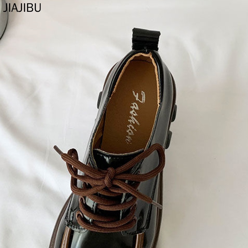Giày nữ size lớn chất lượng cao 35-43 Giày Mary Jane Thời Trang Hàn Đồng phục JK Nhật Bản Giày lolita giày buộc dây oxford giày da chống trượt British Round Toe Small Leather Shoes Black High Heel School Shoes for Teen Girls Black Round Toe Doll Shoes