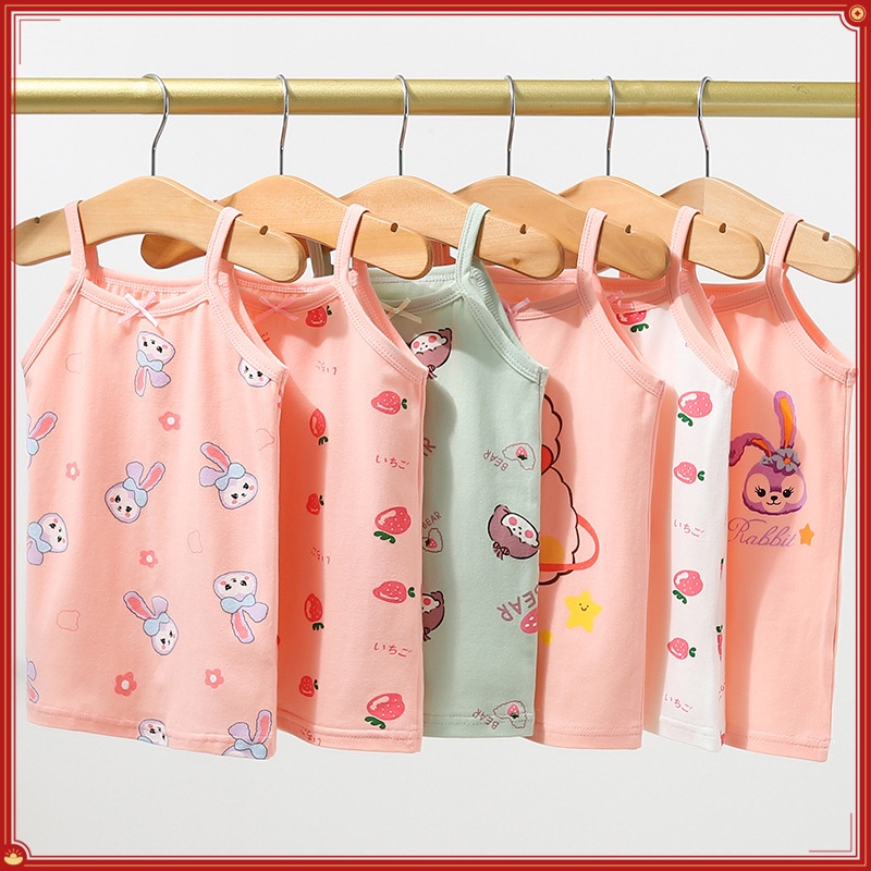 100-160cm Trẻ Em Camisole Xuân Hè Đế Phong Cách Mới Bé Gái Bé Trai Đế Co Giãn Nguyên Chất Cotton In Hình Hoạt Hình MFIP
