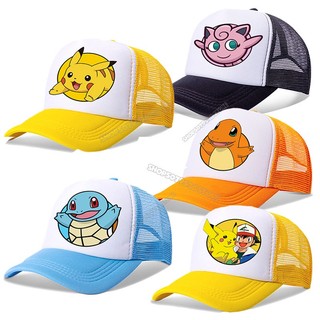[Hàng Tại Chỗ] Mũ Bóng Chày Phối Lưới Thoáng Khí In Họa Tiết Hoạt Hình pokemon pikachu Mùa Hè Cho Bé Trai Và Bé Gái