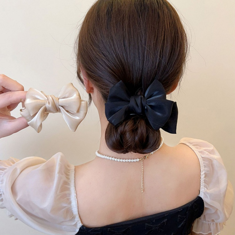 Kẹp Tóc Nơ Đính Ngọc Trai Giả Bằng Satin Phong Cách Hàn Quốc Thời Trang Cho Nữ