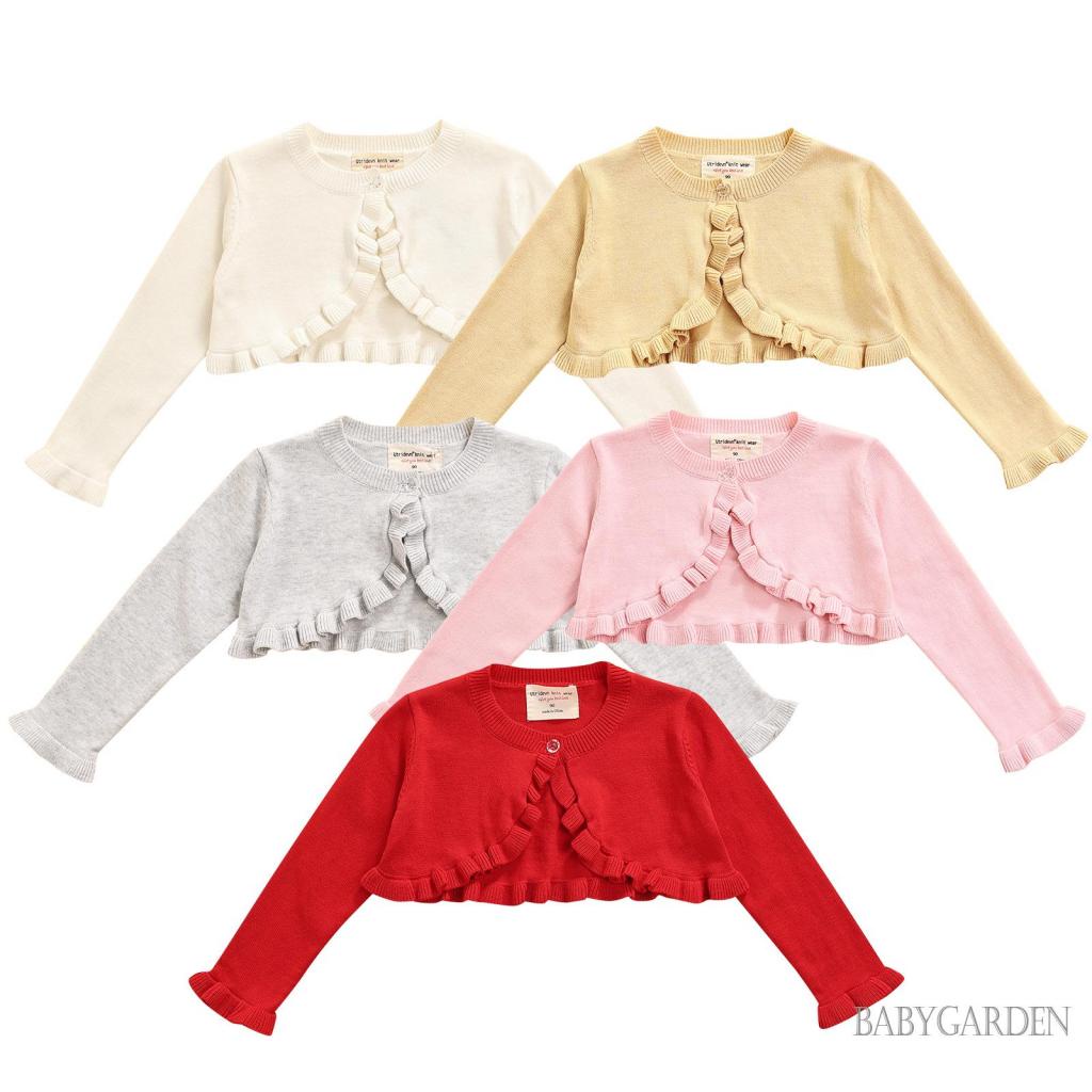 Áo Cardigan Dệt Kim Tay Dài Cổ Tròn Màu Trơn Cài Khuy Đơn Giản Cho Bé Gái 1-6 Tuổi